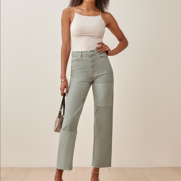 Reformation Ryan Tonal Patch High Rise Straight Jeans - Limon - Picture 6 of 6